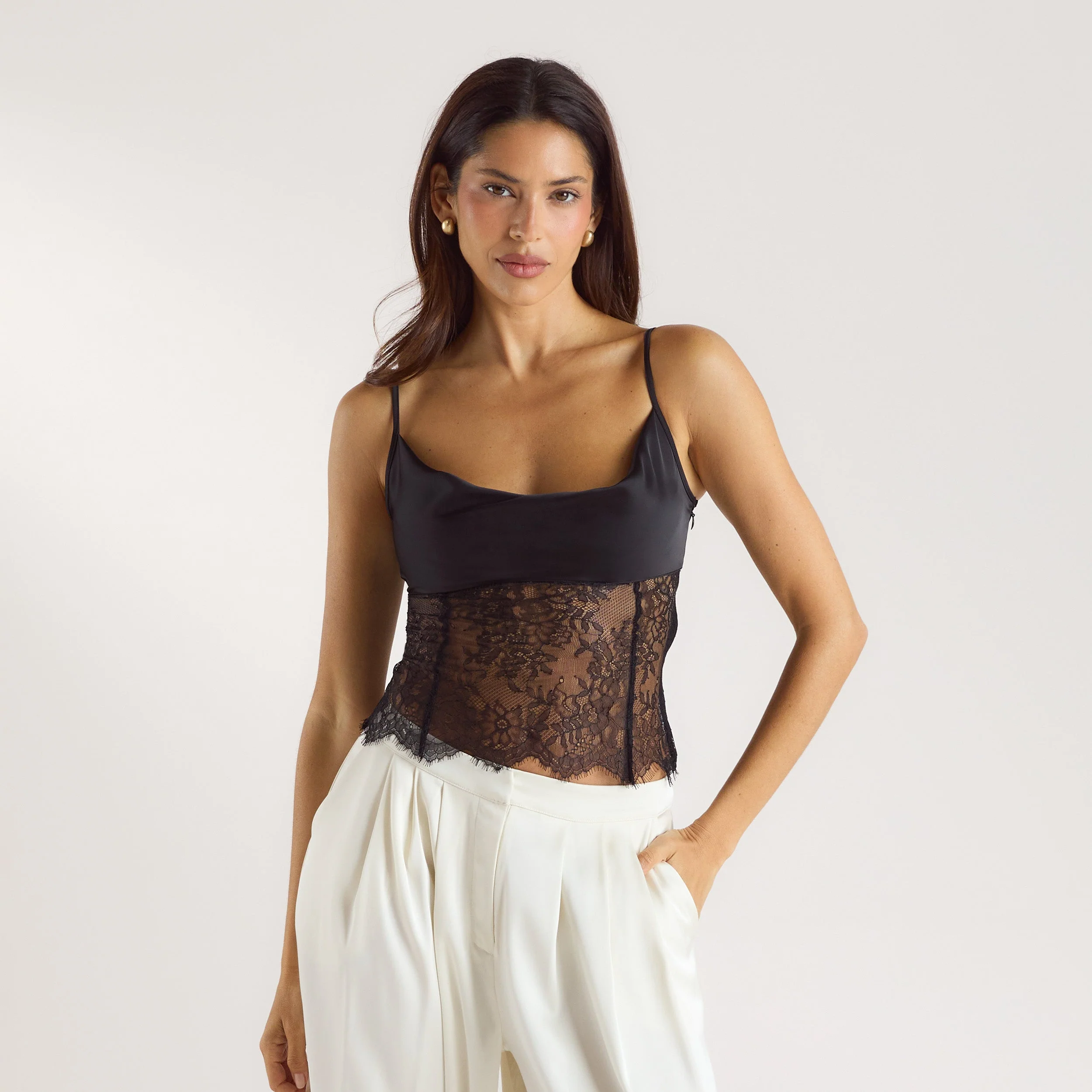 Mimi Satin Cowl Neck Top - Black
