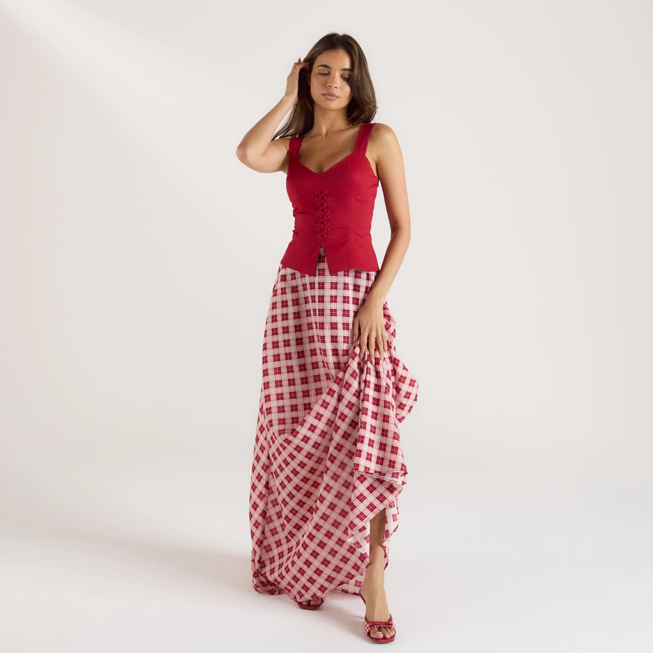 Sheer Maxi Skirt - Red Check