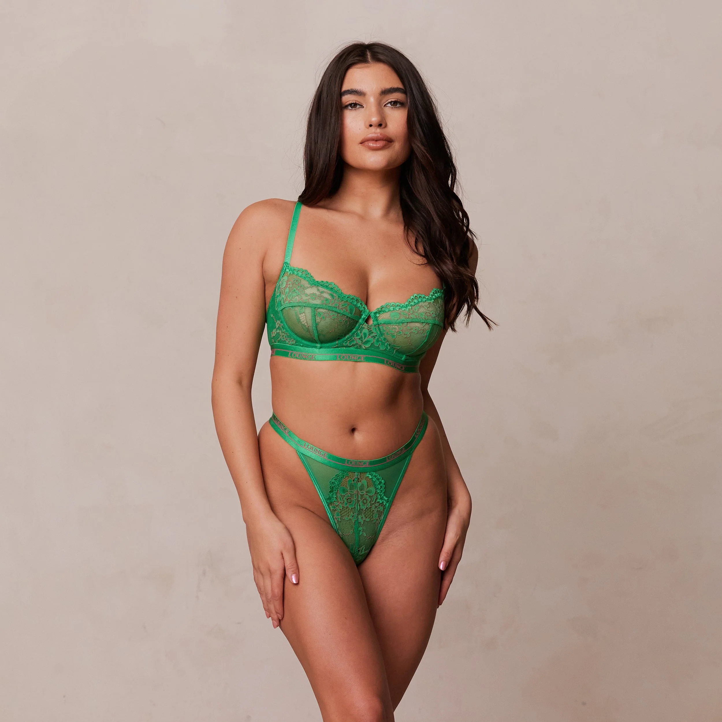Two-Tone Blossom Balcony Bra  - Green