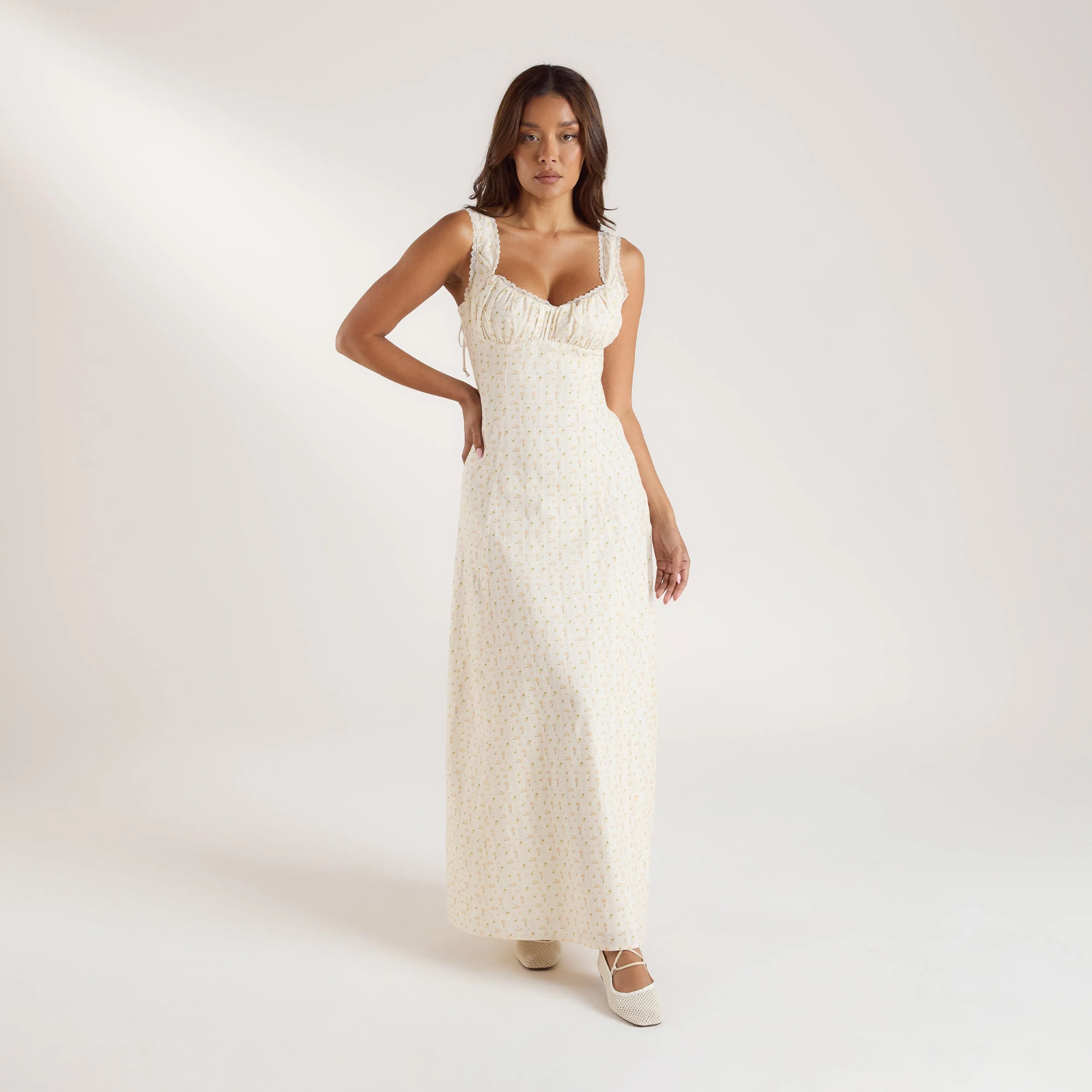 Corset Back Maxi Dress - Peach Floral